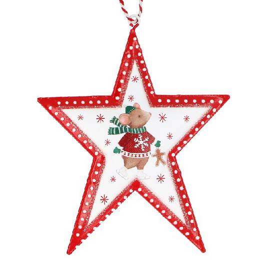 Tin Star White, Red Trim, Mouse Alfie 12cm *ETA Nov